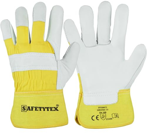 Safetytex Rindvollleder Arbeitshandschuhe - Robuste Lederhandschuhe für Bau- und Gartenarbeit - Doppelt genähte Nähte - EN388 (Gr. 11, 1 Paar)