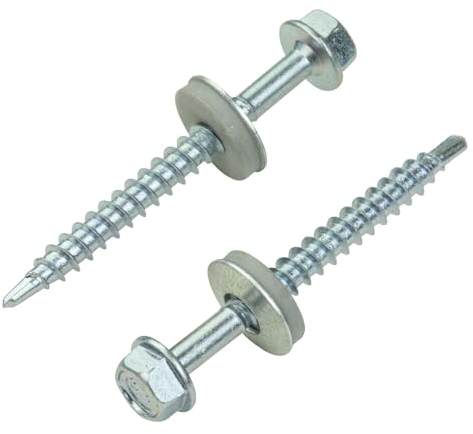 Trapezblechschrauben 4,8x50mm 100 Stück | Verzinkt | Selbstschneidene Schrauben Bohrschrauben mit Dichtscheibe