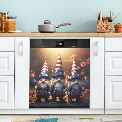 4. Juli Süße Zwerge Geschirrspüler Aufkleber Magnet Abdeckung Dekorativer Magnet Kühlschrank Panel Aufkleber Niedlich Zuschneidbar Magnet Aufkleber 58,4 x 66 cm