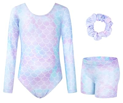 JiAmy Gymnastikanzug Mädchen, Turnanzug Turnshorts Haarband Set Turnanzug Leotard Set für 3-12 Jahre