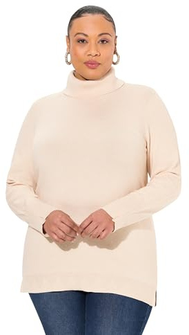 Ulla Popken Damen Rollkragenpullover, Breite Rippbündchen, Langarm Pullover, Natur Melange, 50-52 EU