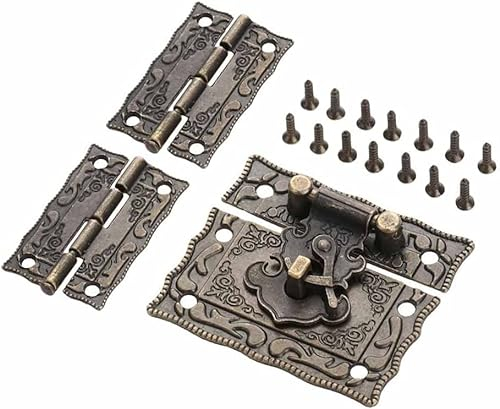 Bronze-Ton-Haspe, Vintage-Schlossverschluss, Deko-Hakenschloss, antiker Riegelhaken, antikes Bronze-Vorhängeschloss, Schmuck, Holzkiste, Latch-Haspe-Verschluss + 2 Koffer, Schrankscharniere, Vintage-M