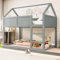 Rtopsu Kinderbett Etagenbett 90x200 cm, Bett mit Leiter und Lattenrost aus Holz, Hochbett Bettgestell mit Dach und Rausfallschutz, Hausbett Einzelbett für Kinder, Möbel, Grau, Ohne Matratze