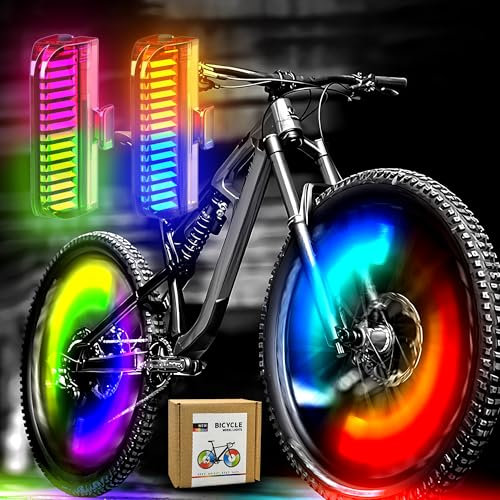 Luces de rueda de bicicleta recargables (paquete de 2), luces de radio de bicicleta resistentes a la intemperie, luces de bicicleta para adultos y niños, 7 colores variables, sensor de movimiento, se