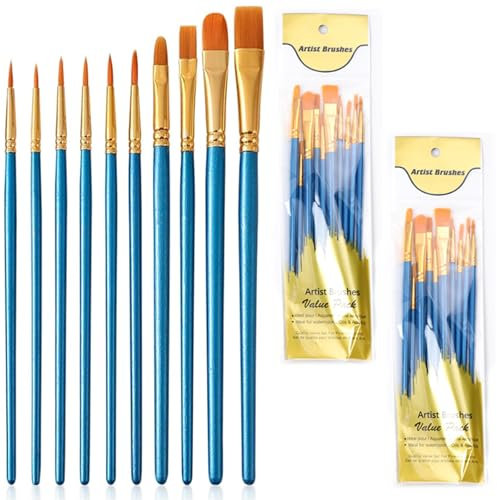 Luoqun88 Paint Brush, Paint Brush Set, 20 PCS Nylon Hair Paint Brushes for Acrylic, Oil, Watercolor & Gouache Painting - Ideal Small Paint Brush for Artists, Kids, and Creative Projects(Blue)