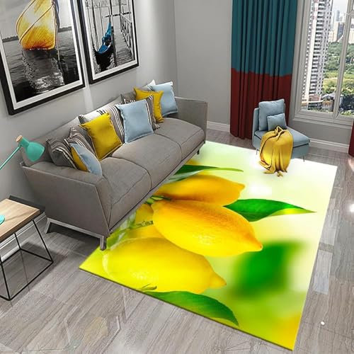 Sxakswol Tappeto Salotto Limone Pelo Corto Tappeto Camera da Letto 3D Frutta Tappeti da Soggiorno 140x200 cm Antiscivolo Lavabile per Cucina, Corridoio a-1021