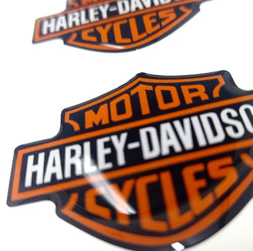 Stemma logo decal coppia adesivi resinati compatibili con i modelli HARLEY effetto 3D. Per SERBATOIO o CASCO. dimensioni singolo adesivo:50x39 mm (nero arancio classic)