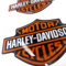 Stemma logo decal coppia adesivi resinati compatibili con i modelli HARLEY effetto 3D. Per SERBATOIO o CASCO. dimensioni singolo adesivo:50x39 mm (nero arancio classic)