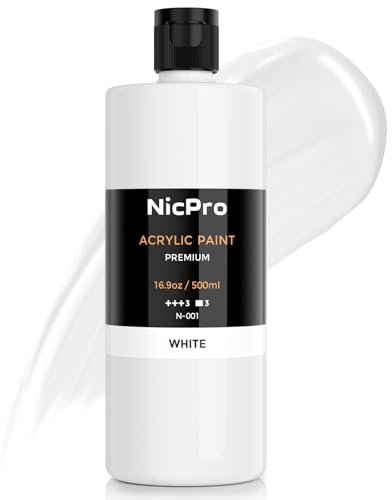 Nicpro White Large Acrylic Paint (16.9 oz, 500 ml), Rich Pigments, Non Toxic Craft Paint for Multi Surface, Canvas, Wood, Leather, Ceramic, Fabric, Stone - Art Painting Supplies for Kids & Adults