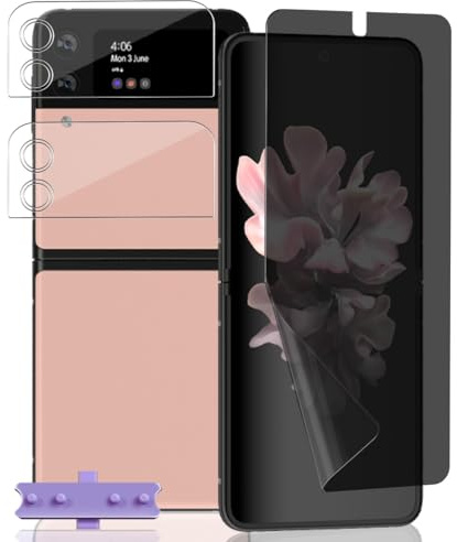 Yieehhow Flexible Protector Pantalla Privacidad para Samsung Galaxy Z Flip 3, Incluye 2 Piezas Cristal Protector Cámara y 1 Pieza Película TPU Suave, Anti-Arañazos Película para Galaxy Z Flip 3