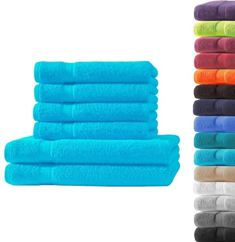 Loomiva Frottier Set 4X Handtuch + 2X Duschtuch | 500g/m² | 100% Baumwolle | ideal für Reisen & Gym und Sport | Öko-TEX Standard 100 | Tuerkis
