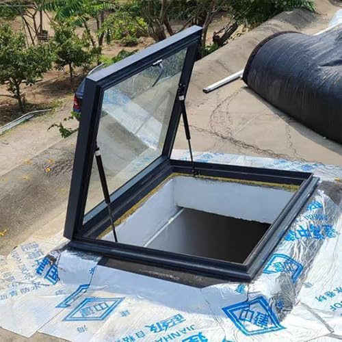 Skylight Attic Hatch Lid - Aluminum Roof Window with Alloy Handle & Soundproof Seal, Clear Shed, Basement, Garage Window(90x90cm/35.4x35.4in)