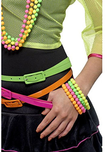 NET TOYS Vier Neon Armreife gelb grün pink und orange Perlen Armbänder 80er Jahre Armketten Fluoreszierender Armschmuck Neonarmband Accessoires