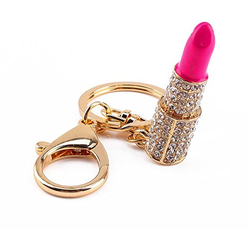 Yosoo Owl Keychain Strass Crystal Keyring Key Ring Kette Bag Charm Anhänger Weihnachten Geschenk (Lipstick)