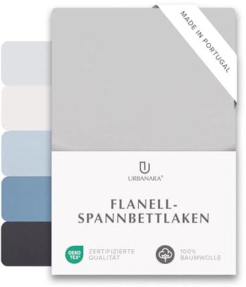 URBANARA Premium Flanell Spann-Bettlaken Montrose 200x200 cm - 100% Baumwolle, Standard 100 by Oeko Tex Zertifiziert, Feinbiber Spannbetttuch, Matratze bis 25 cm Höhe, Hellgrau
