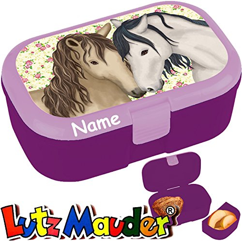 Lutz Mauder Lunchbox * PFERDEKÖPFE plus WUNSCHNAME * für Kinder Brotdose mit Namensdruck // Pferd Pony Vesperdose Brotzeitbox Brotzeit (mit Namen)