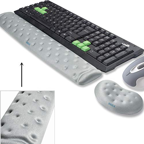 BRILA Handballenauflage – Ergonomisch Memory-Schaum Handgelenkstütze für PC Gaming Computer Laptop Arbeit - Massieren von Löchern Design wrist rest (Grey Bundle)