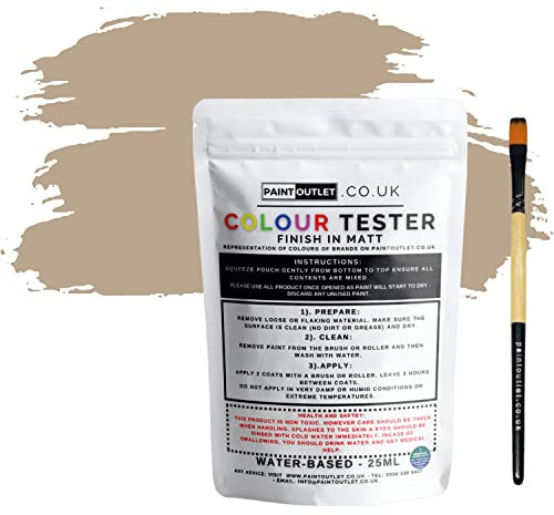 HQC Paint Wall and Ceilings Matt | Sample Colour Tester Pot with Brush | Quick Drying Quality Interior Paint | Contemporary Finish | Sandstone Colour 25ml