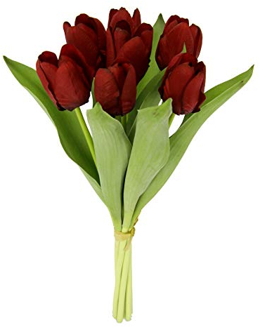 Real-Touch Tulpenbund mit 7 Blüten, 35 cm, Frühjahrsdeko, Frühlingsdeko, Osterdeko, Kunstblumen, Künstliche Blumen, Rot
