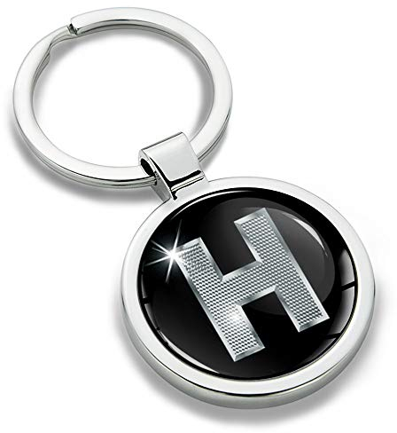 Biomar Labs® Schlüsselanhänger Buchstabe Metall Keyring Buchstaben Initialen Alphabet Autoschlüssel Geschenk Metall-Schlüsselanhänger Schlüsselbund Edelstahl Silber H, KK 8