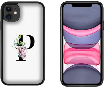 Generico Cover compatibile con Cover Apple iPhone 11 Iniziale Nome Lettera P con fiori Lilla/Glass Back con gomma sui lati/TPU rigido