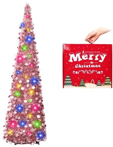 MACTING - Albero di Natale pieghevole, 1,5 m, con supporto per decorazioni natalizie, decorazione casa, ufficio (rose Glod)