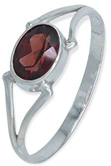 mantraroma Damen Ring 925 Silber Granat facettiert Edelstein rot schlicht modern