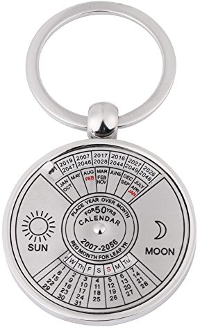Tomantery Sonne und Mond Kalender Silber Farbe Metall 50 Jahre Ewiger Kalender Schlüsselanhänger Schlüsselanhänger Kalender Metall Schlüsselanhänger Werbegeschenke