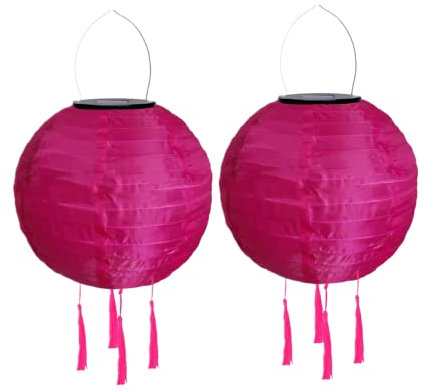 Yeehliny Lampions Außen Wetterfest Solar Laterne Solarlampen Lampenschrimp Außenlaternen 20cm Solar LED Laterne Wasserdicht Nylon Hängende Gartenlaterne Solar Lampion Solarbeleuchtung (2PCS/Pink#)