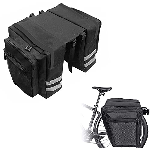 Sac de Vélo, Sac de Vélo Double, Sacoche de Vélo Imperméable, Sac Velo Porte Bagage, Étanche Double Sac Vélo ArriÈRe, pour VTT Outdoor Voyage Cyclisme avec Housse de Pluie, Noir