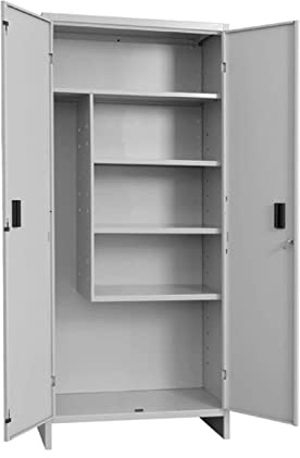 MONDO VIRO Armoire à balais en tôle métallique 2 portes 3 étagères avec serrure (80 x 40 x h 180 cm)