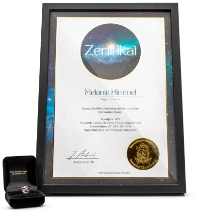 Galaxieregister® - Echte Sternschnuppe mit personalierbarem Echtheitszertifikat und Holzbilderrahmen | Meteorit als Geschenk zum Jahrestag, Geburtstag, Valentinstag, Weihnachten