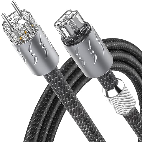 Viborg Netzkabel High End Stromkabel C19 1.8 Meter Kupfer Schirmung mit Viborg Schukostecker(Gerätebuchse 20A IEC C19) für Subwoofer, Verstärker, DV/AV