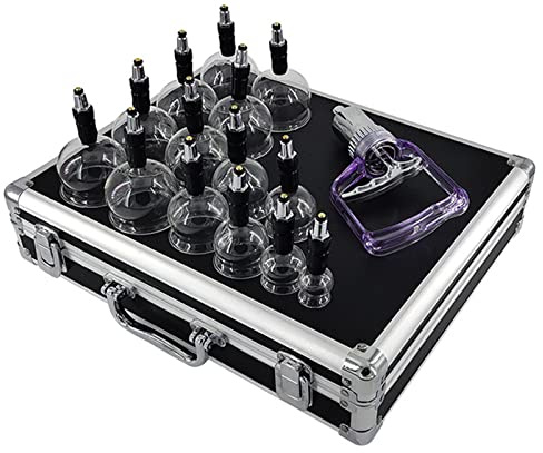 Ensemble de thérapie par ventouses (Paquet de Valise), 14 pièces Bocal à Ventouse épaissie en Verre Appareil de ventouses sous Vide Professionnel Chinois différentes Tailles Massage Complet du co