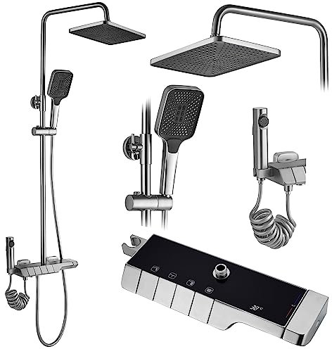 Rea Colonne de Douche avec thermostat ROB Nickiel Brush INOX Système de Douche en Laiton Pour Salle de Bain (Acier)