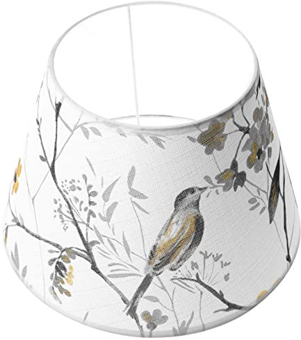 DOITOOL Lampenschirm aus Stoff mit Blumen und Vogelmotiv Runder Lampenschirm E27 Dekorativer Ersatzlampenschirm für Tischlampen Stehlampen und Wandleuchten