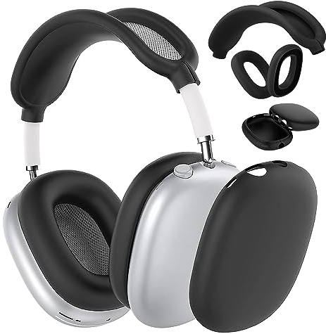 Silicone Case Cover for Airpods Max Headphones, Anti-Scratch Ear Pad Case Cover/Ear Cups Cover/Headband Cover for Airpods Max, 3-in-1 Accessories Case Protector Cover for Airpods Max (Black)
