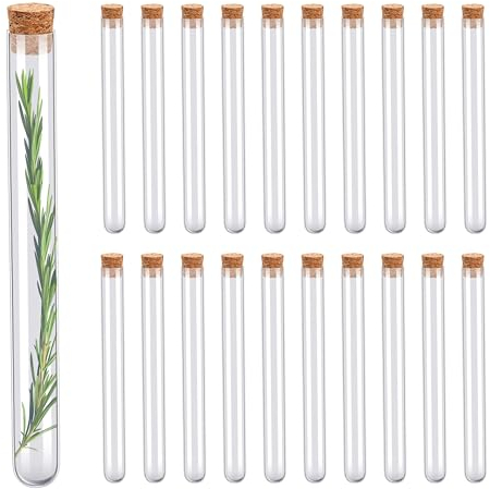 20 x Reagenzglas aus Glas, 45 ml, mit Korkverschluss | Behälter für Süßigkeiten, Blumen und Gewürze | Dekoration und Souvenirs für Taufe, Hochzeit