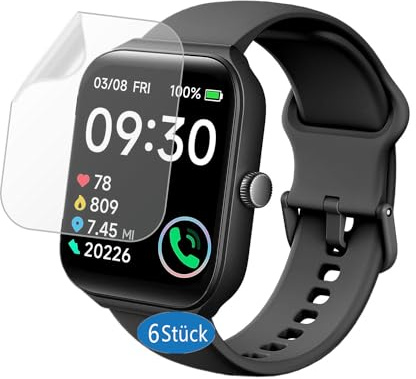 Frgnie Schutzfolie kompatibel für TOOBUR Smartwatch 1,95 (6 Stück) HD Flexibel TPU IDW16 Displayschutzfolie