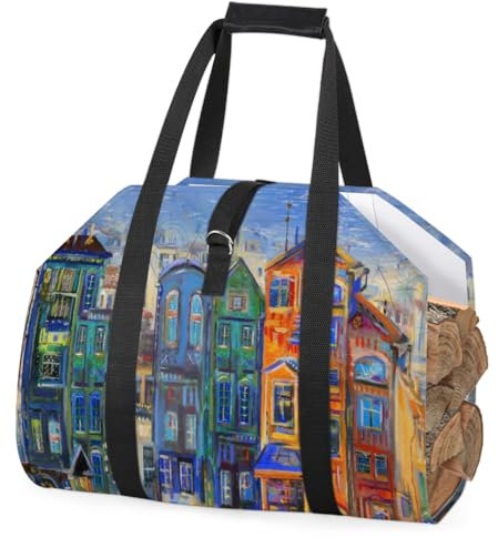 Impressionist Ölgemälde Brennholz Holzträger Stabile Kamin Holz Tragetasche Gebäude Haus Heavy Duty Tote Log Holder für Grill Campin