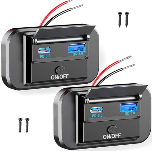 Dual USB Auto-Steckdose 12V-24V, Dual USB Schnelllade-Steckdose mit ON/Off Schalter und LED, für Auto Bus ATV Schiff LKW Boot Wohnmobil (1)