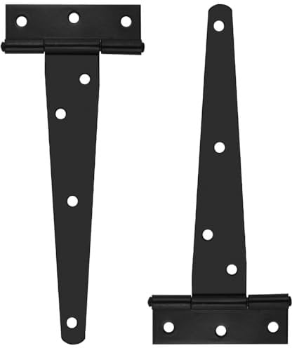 TOVOT 2PCS 6 Inch T-Shape Shed Door Hinges Heavy Duty Barn Door Hinges Outdoor Gate Hinges Black Hinges for Fence Gate Window