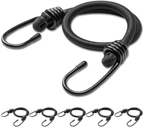 45,7 cm Spanngurte mit Haken, strapazierfähig, für den Außenbereich, 6 Stück, schwarz, Mehrzweck-Spanngurte für Gepäck, Camping, Befestigung, wetterfest und UV-beständig