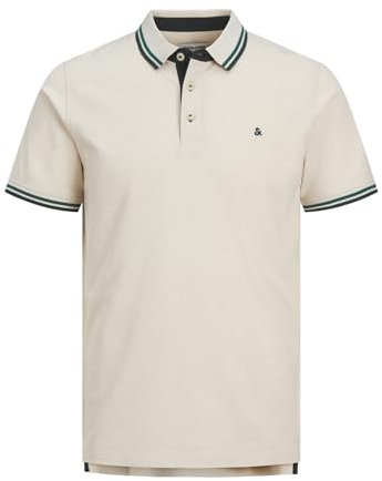 JACK & JONES JJEPAULOS Polo pour Homme - Coupe ajustée - Uni - Col Court - en Coton piqué, Beige Clair, L