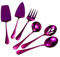 Set di 6 posate da portata in acciaio inox con forchetta, cucchiaio e pala, portatili, per bistecche, utensili da cucina (rosa viola)