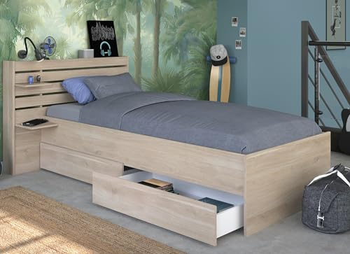 Stauraumbett Escale 1 90x200cm von Parisot in Japanischer Eiche Jugendzimmer Möbel Jugendbett