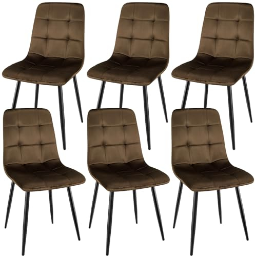 WAFTING Esszimmerstühle 6er Set, Polsterstuhl mit hoher Rückenlehne und holländischem Samtdesign, Esstischstühle mit Metallfuß, für Esszimmer, Wohnzimmer und Empfangsraum, Braun