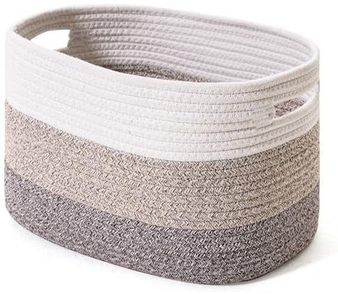 Gradient Brown Cotton Rope Storage Basket - Large Woven Organizer for Books, Toys, or Decorative Shelves (1 Pack)