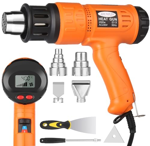 2000W Pistola ad Aria Calda MOWIS Professionale Pistola Termica con LCD Display 600°C Temperatura Regolabile, Per restringere il PVC, accendere il carbone, rimuovere la vernice, Arancione