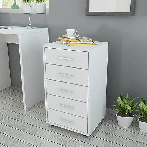 JUDYY BüroSchubladen, Kommode, Sideboard, Highboard, Schrank,Schrank auf Rollen 5 Schubladen, Kommode, Sideboard, Highboard, Schrank, weiß